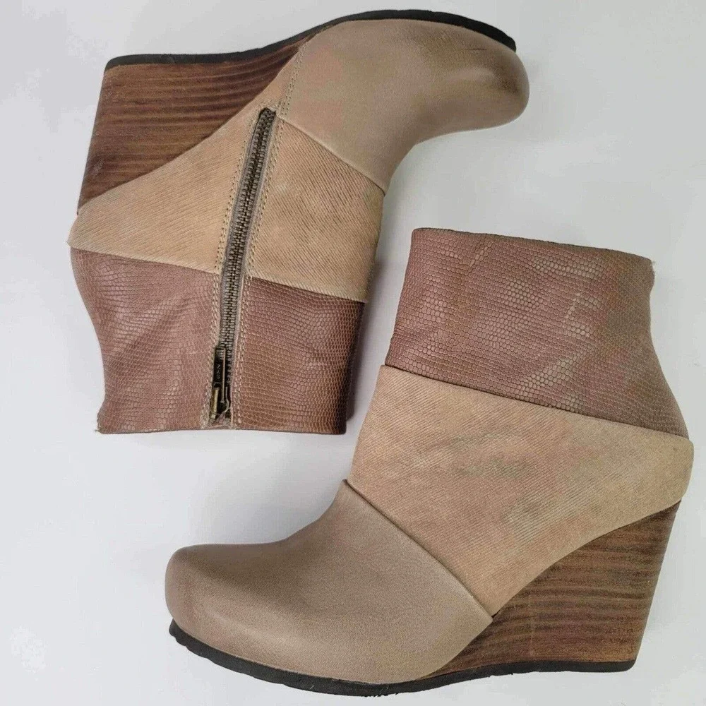 OTBT Ankle Bootie Boot Womens 6.5 Beige Dharma Leather Wedge Comfort Shoe